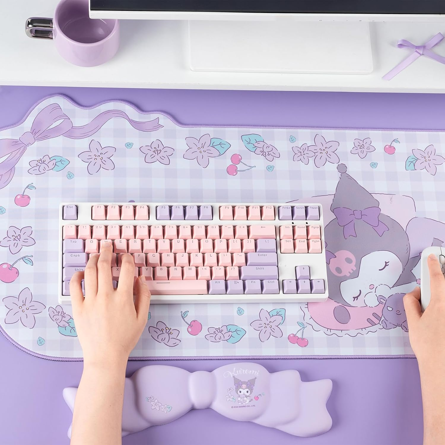 Memory Foam Bowknot Wrist Rest,Non-Slip Rubber Base Keyboard Wrist Rest for Gaming,Or Home Office Work (Purple) image number 4