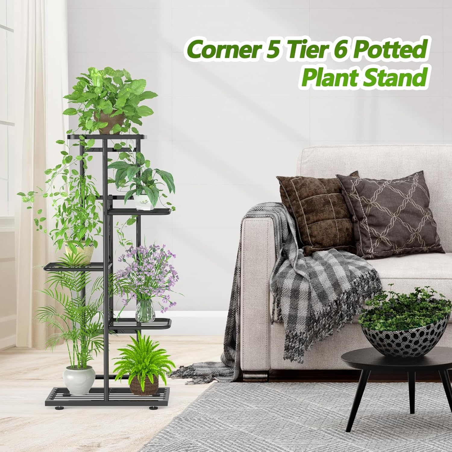 Corner Plant Stand Indoor 5 Tier 6 Potted with Gardening Tools and Gloves,Upgraded Tall Metal Plant Shelf Organizer Outdoor, Multiple Flower Pot Holder Display Rack for Patio, Garden, Balcony, Living Room image number 5