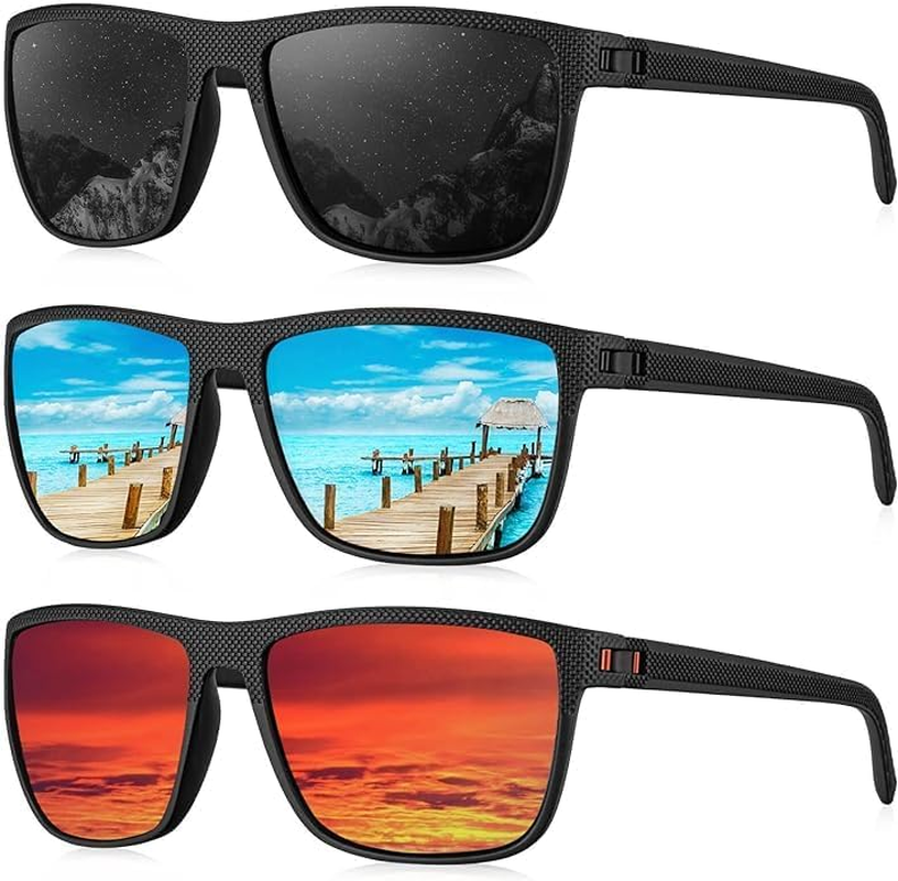 3 Pack Polarized Sunglasses for Men Lightweight Sun Glasses with UV Protection for Driving Fishing Golf image number 5