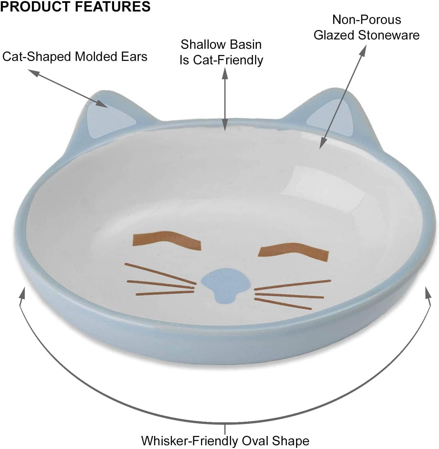Petrageous 81026 Here Kitty Cat Bowl- Oval Blue 13Cm, Blue, 5.5"/5.3 Oz.