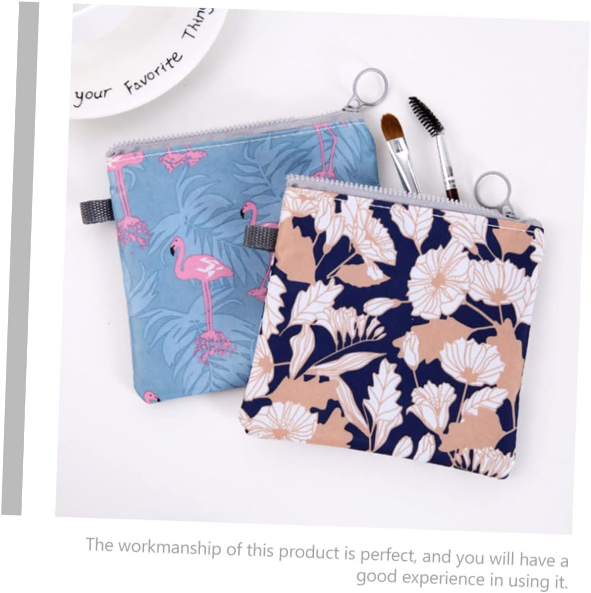 CTIRCHIU 4Pcs Zipper Period Bags Portable Sanitary Napkin Storage Pouches with Cute Cactus Flamingo Stripe Floral Designs Tampon Holder for Purse Travel Essentials image number 5