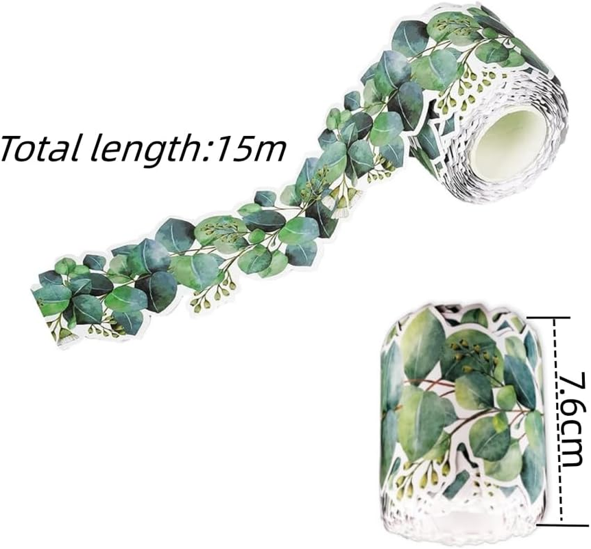 Naisfei Eucalyptus Border Bulletin Board, Eucalyptus Die Cut Border Green Leaves Bulletin Border Trim for Photo Wall Home and School Decorations(49 Ft/15 M) image number 4