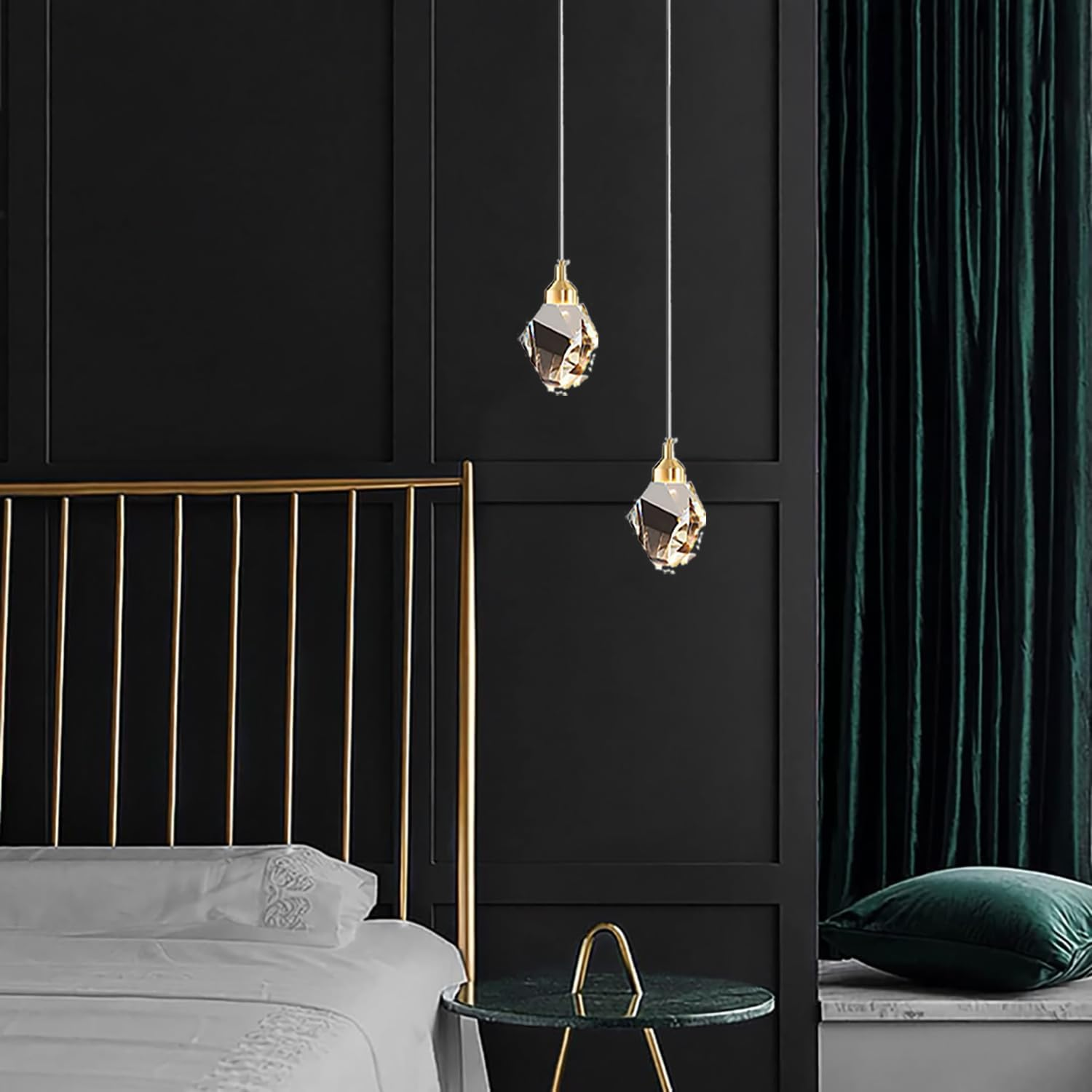 Modern Crystal Pendulum Light, 3-Color Led Suspender Lights, for Kitchen Bedroom Living Room Dining Room Lighting (Black) - Gold image number 7