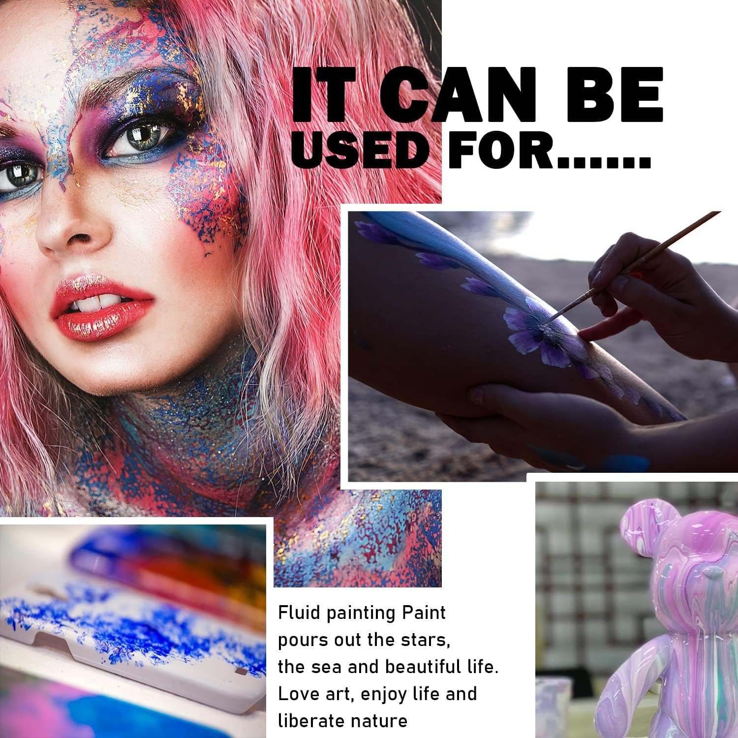 VIOLA HOUSE 6Pcs Face & Body Paints Set with 2Pcs Body Painting Brushes, Liquid Body Paints Kit Party Theater Makeup Professional Body Paint Christmas Thanksgiving Birthday Gift - Body Paints Set image number 4