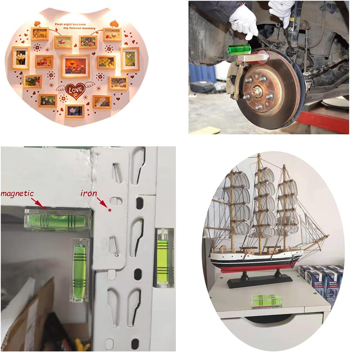 Small Bubble Level Tool Mini Bubbles Rectangle Three Line Horizontal Pearl 522015MM Magnetic/Non Dual-Use High Precision for Motorhome, Camping, Trailer, Construction, Photo Frame, CNC Machine