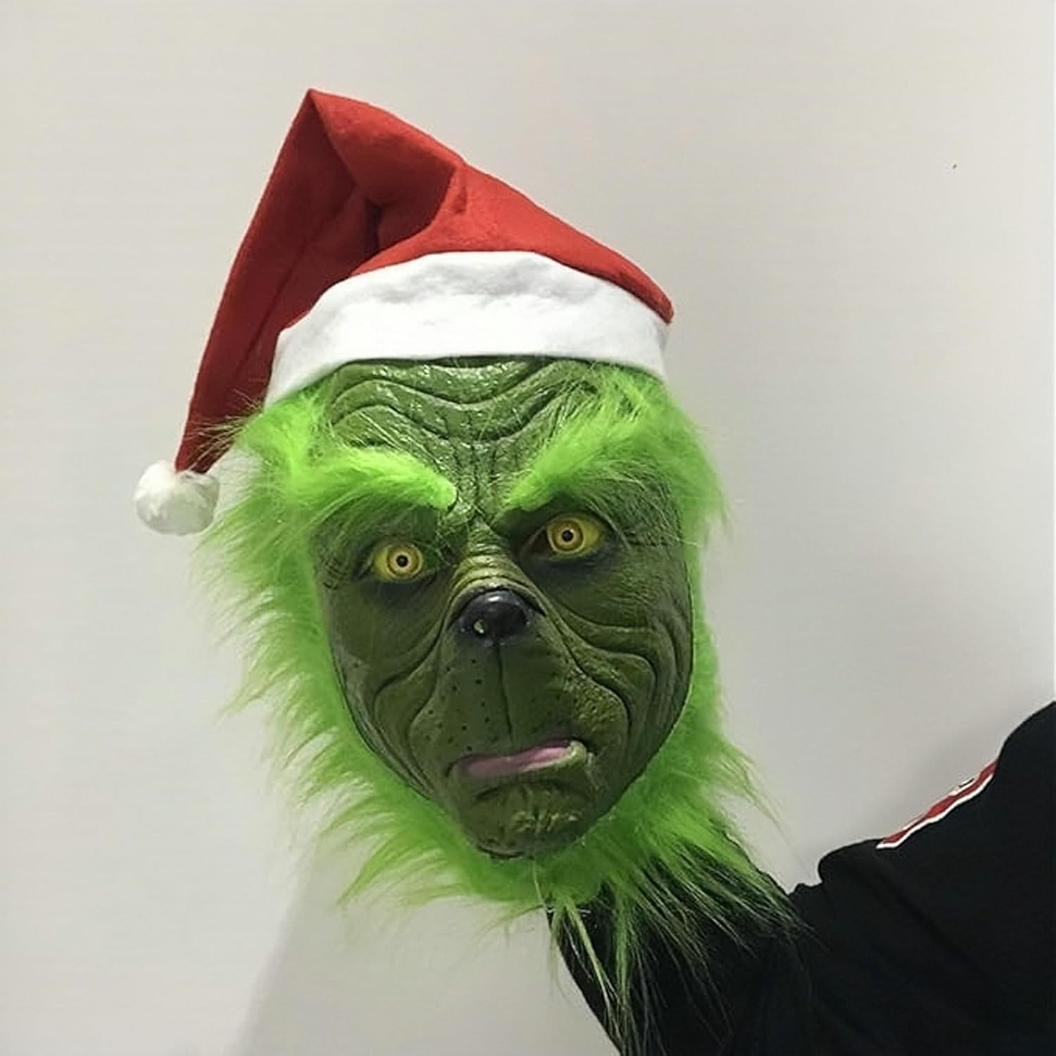 Christmas Grinch Mask, HFAN Grinch Decorations, Christmas Mask and Gloves with Red Hat Anime Cosplay, Grinch Costume for Halloween Xmas Funny Carnival Party Full Face Latex Helmet Costume Props image number 2