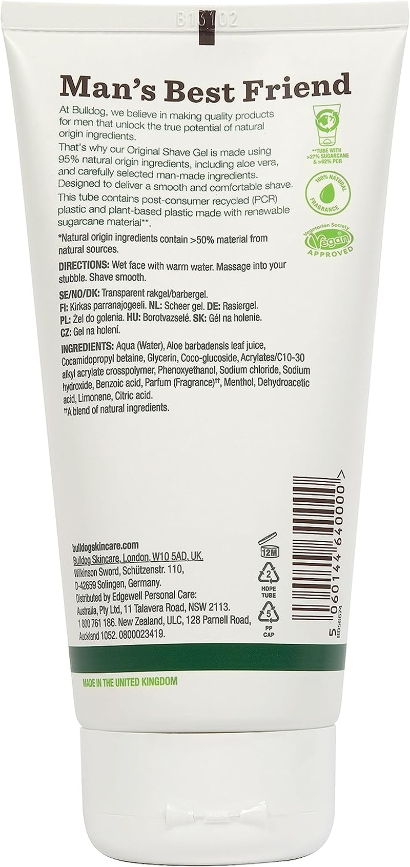 Bulldog Skincare for Men - Original Shave Gel, Cooling Shave Gel, Clear, with Aloe, Camelina and Green Tea, 175Ml (Pack of 2) image number 5