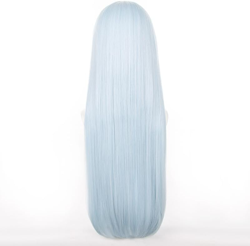 Tongtta Long Straight Anime Cosplay Wig with Bangs Halloween Party Wigs for Women Girls (Light Blue)