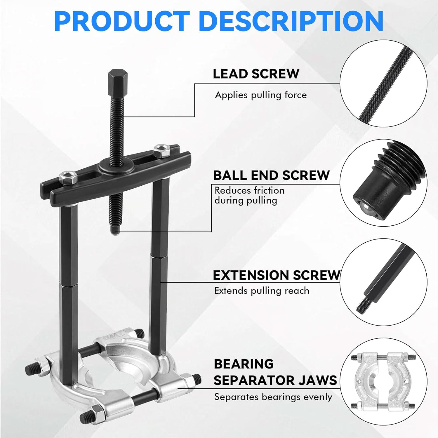14PCS Bearing Puller Set Bearing Separator Bearing Removal Tool 5 Ton Capacity Separator Tool Kit with 2" & 3" Jaws, Heavy Duty Pinion Gear Hub Axle Removal Tool for Automotive, Atvs, Light Trucks image number 5