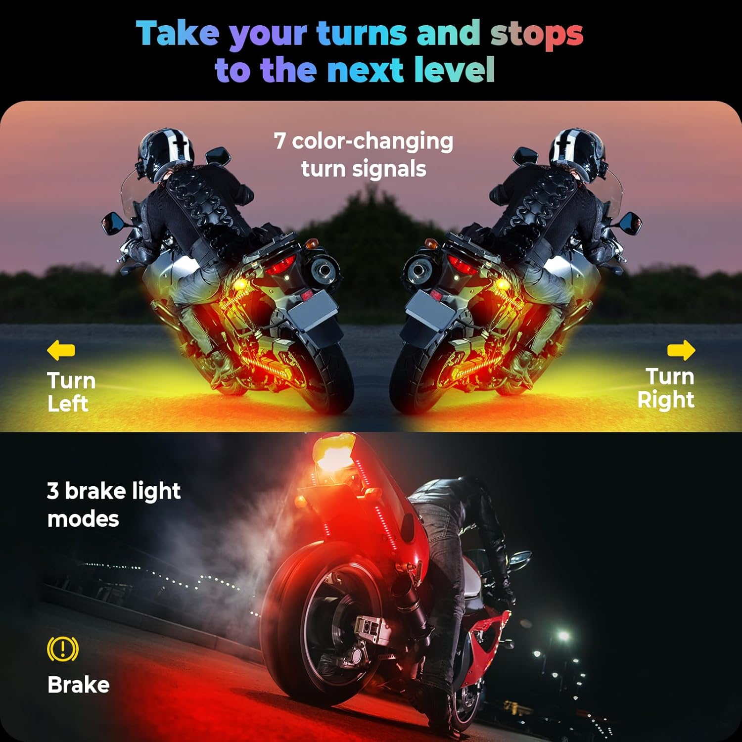 6Pcs Motorcycle Led Underglow Kit with DITRIO APP & 2 RF Remote Control,Motorcycle RGB Lights with Brake Turn Signal, Dual Zone,12V Waterproof Pixelglow Effects for Motorcycles, Golf Carts, Atvs, Utvs image number 6
