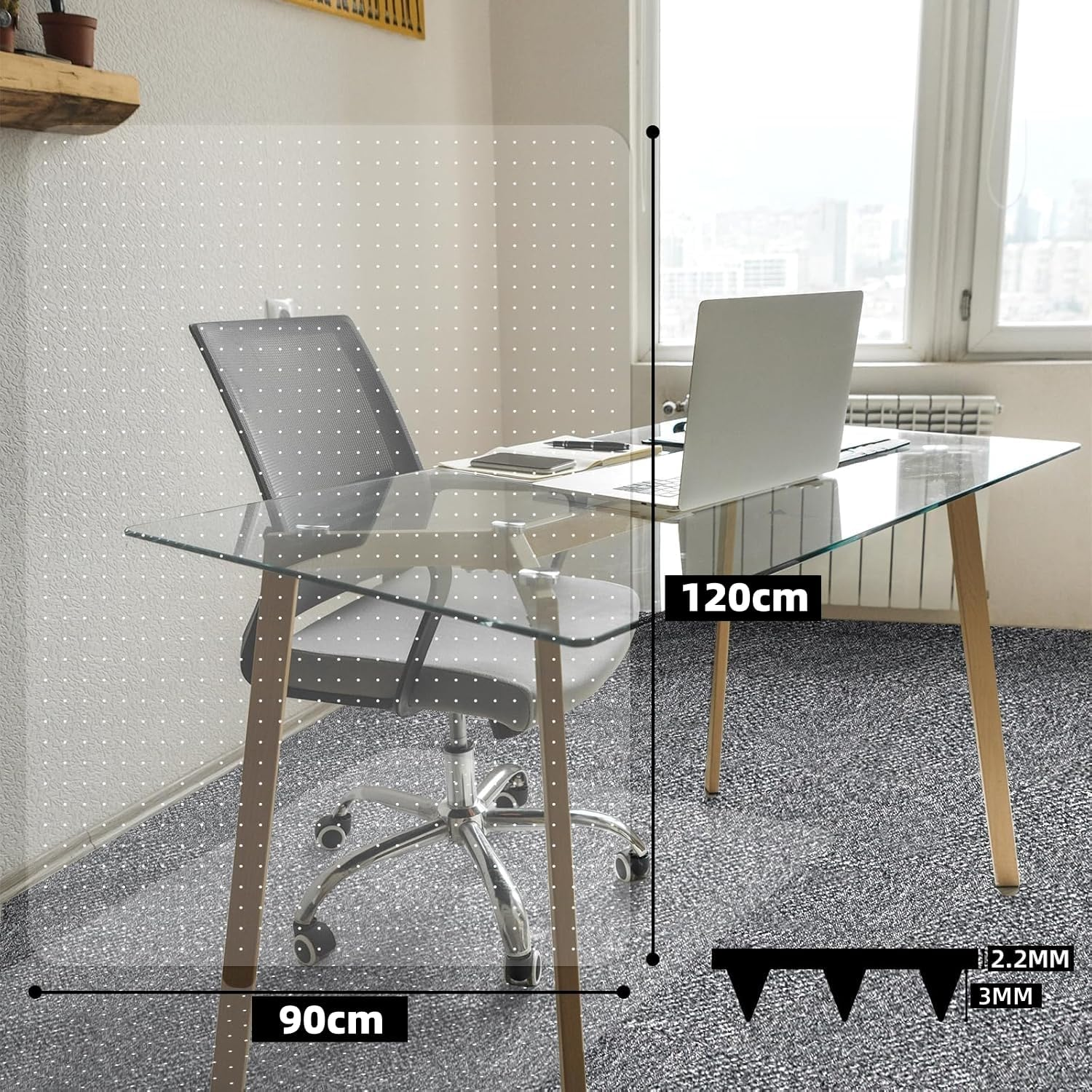 Anyuainiya Office Chair Mat for Carpet, 120X90Cm Clear Computer Desk Chair Mat for Low Carpeted Floors, Thick and Sturdy Carpet Protector, Easy Glide and Flat without Curling image number 6
