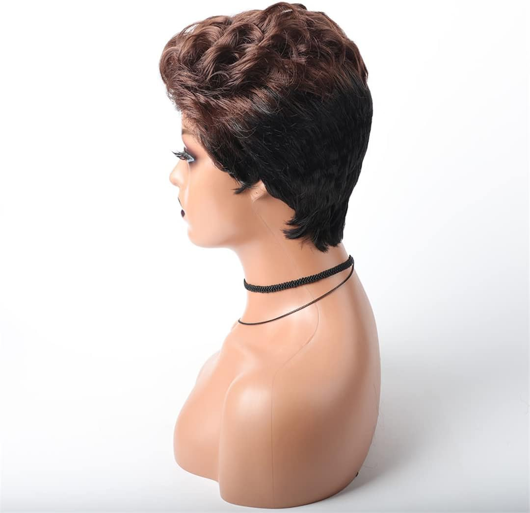 Short Afro Curly Synthetic Hair Wigs for Black Women Short Hairstyles Blend Colors Wigs Black Brown Blonde Hair Wigs 1B 6Inches 1 PC image number 4