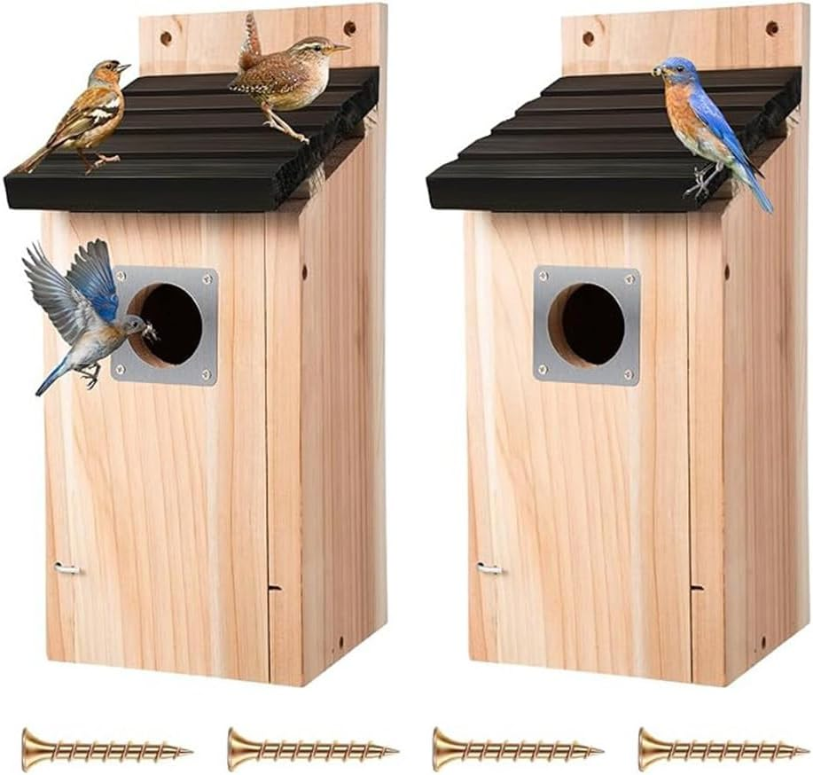 2 Pack Bird Houses, Hung Outdoors, Wooden Waterproof Birdhouse Hut Decoration, Suitable for Terrace, Tree, Garden, Courtyard, Balcony, Indoor(12.5X12.5X30Cm) image number 3