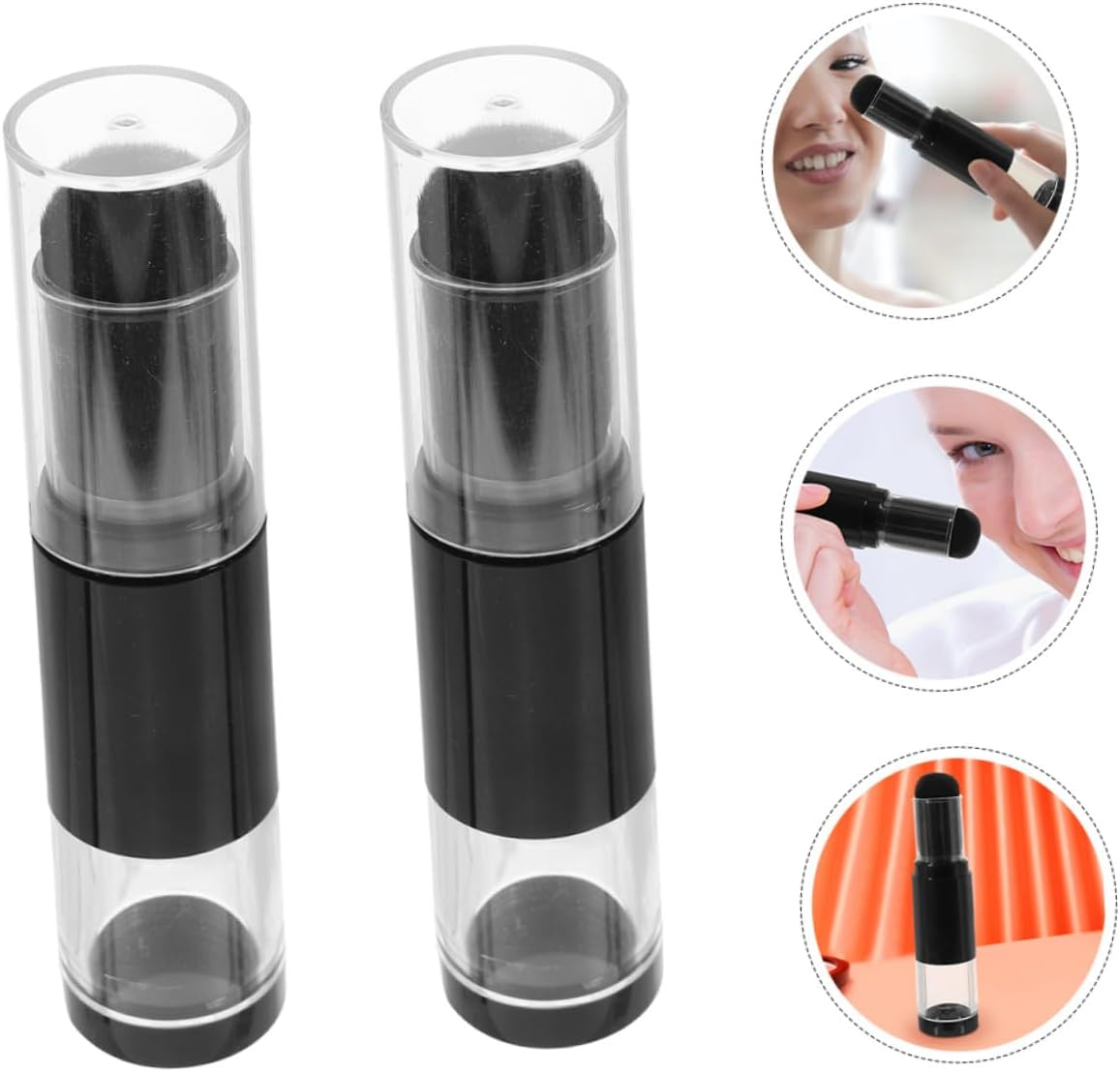 Gatuida 2Pcs Refillable Makeup Brushes Powder Foundation Cosmetic Applicator Brushes Black Fiber Hair Portable Travel image number 3