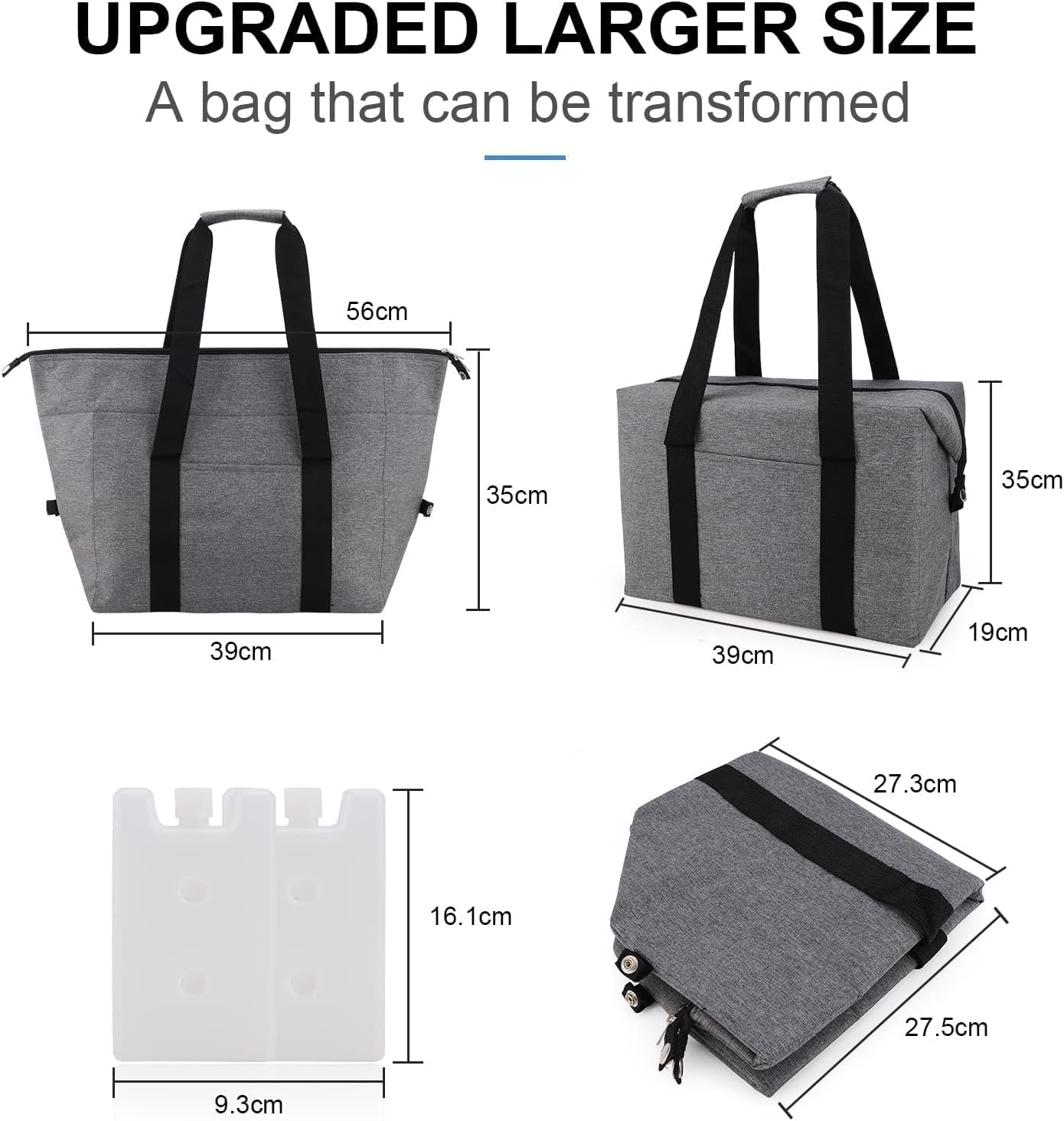 Large Cool Bag 20 L,Foldable Shopping Bag with 2 Cool Box,Grey Picnic Bag with Insulation for Camping,Shopping,Food Transport, Thermal Bag, Insulated Bag for BBQ Fishing Family Outdoor Activities image number 2