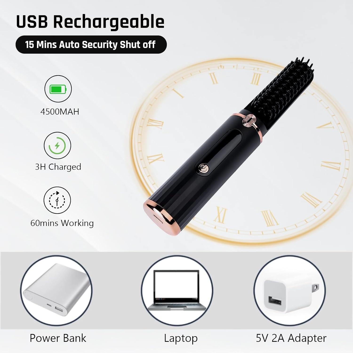 UOEPOWA Cordless Beard Straightener Comb & Hair Straightener Brush for Men or Women, 15S Fast Heat Up, Anti-Scald, 4 Tem Display, Auto Off, Portable Hair Straightening Comb for Travel, Father Gift image number 1