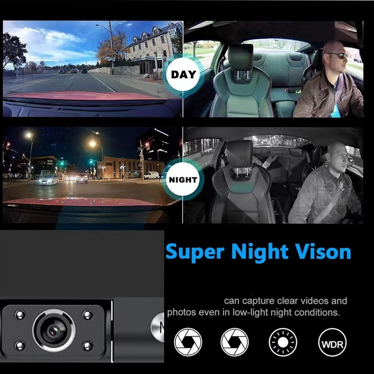 Dash Cam Front inside Rear Car Driving Recorder with 170&deg; Wide Angle 1080P HD Night Vision, Remote Wifi Monitoring, GPS Track Motion Detection G Sensor 4 Inch Touch Screen image number 4