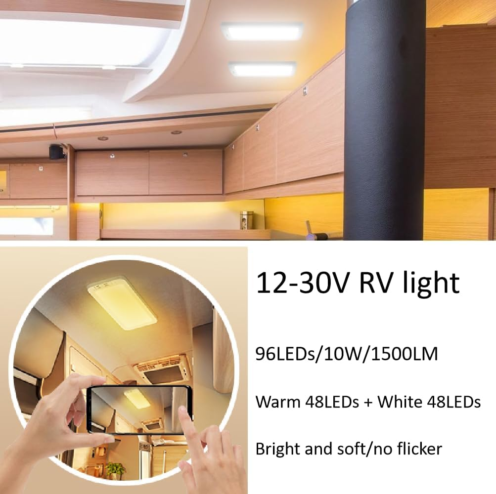 RV Lights Interior 96Leds10W 3 Color Temp with Memory Stepless Dimming Super Bright 12V LED Ceiling Dome Light Panel Light for Caravan Camper Travel Trailer Motorhome Sailboat Yacht (1PACK) image number 6