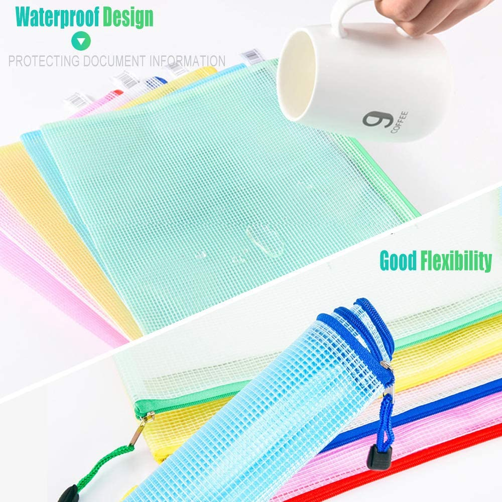 Merrynine 20 Pack A4 Mesh Zipper Pouch Document Bag, Merrynine Letter Size Waterproof Document Pouch for School Office Supplies, Cross Stitch File Folders Organizing Storage A4 Set (Mixed Color) image number 3