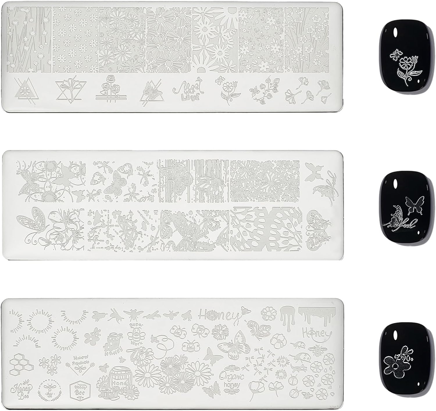 NICENEEDED Pack of 3 Nail Art Plates with Flowers and Butterflies Rectangular Stamp Plates with Flower Motif Spring and Summer DIY Print Manicure Salon Design Kit for Women image number 2