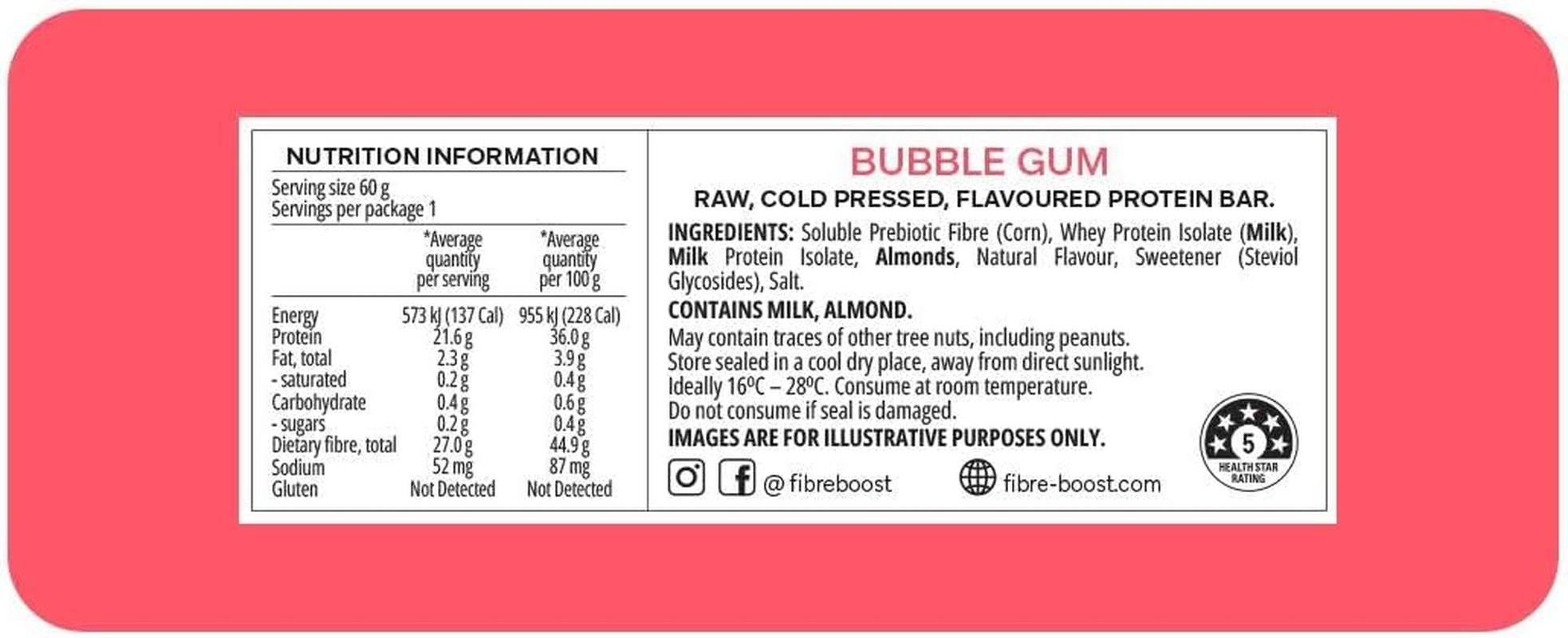 Fibre Boost Cold Pressed Bubblegum Flavoured Protein Bar