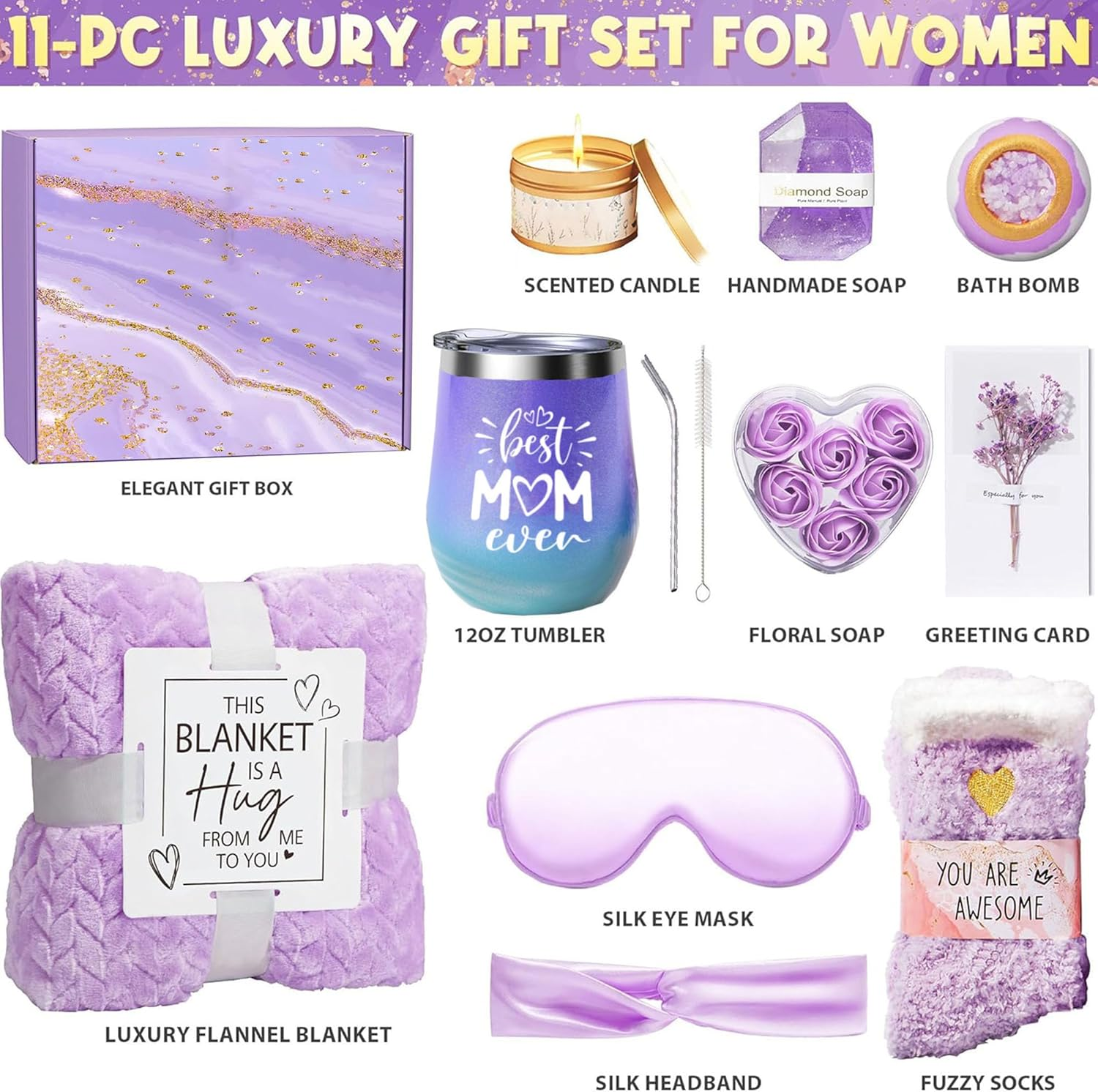 Gifts for Mum, Birthday Hamper Gifts for Mum, Best Mum Ever Set, Relaxing Spa Basket Care Packag Christmas Gifts for Mom image number 1