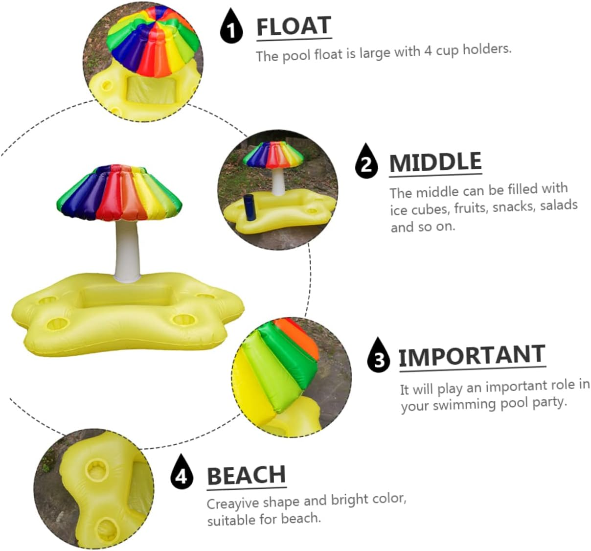 Inflatable Drink Float Pool Party Supplies Floating Drink Holder Rainbow Cloud Sunshade Tray Water Toy Cooler for Outdoor Swimming Pool Entertainment image number 2