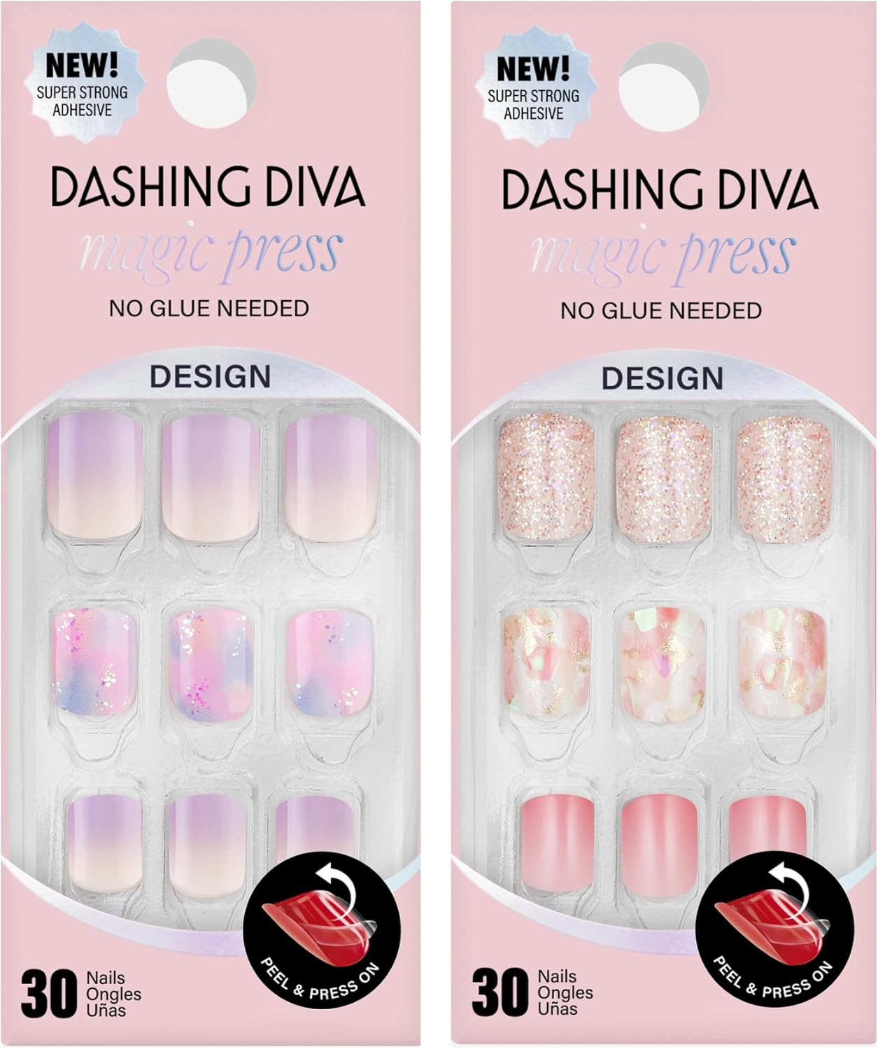 Dashing Diva Magic Press Nail Bundle - Dreaming in Pastel Collection - Short Square Press on Nails - Pink Passion & Inner Peace - Long Lasting Gel - Lasts up to 7 Days - 2 Sets - The Dreaming In Pastel Collection image number 2