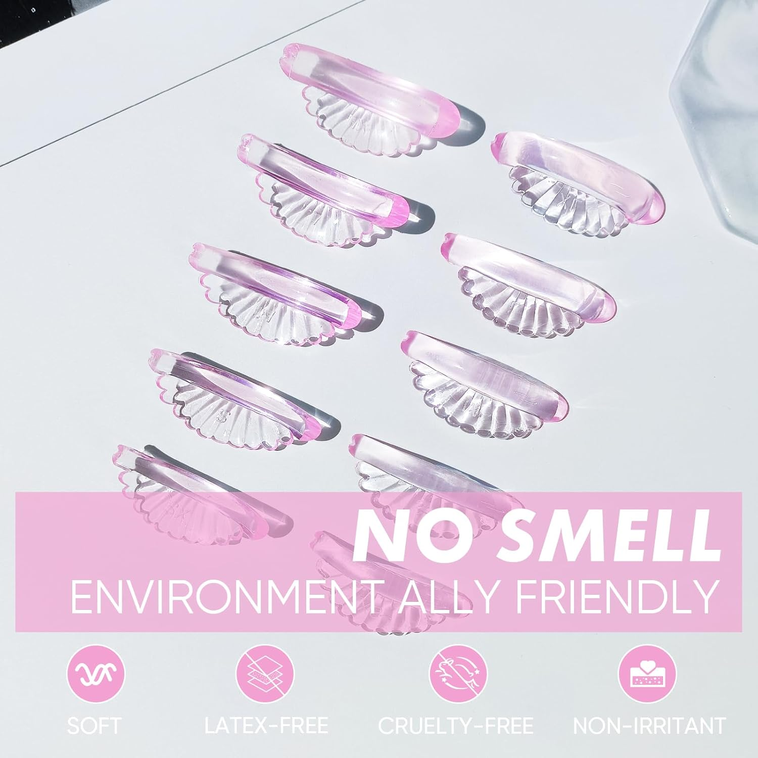 Libeauty Lash Lift Pads, Self-Adhesive Super Soft 10 Pcs/5 Sizes Shell Pink Lash Lift Rods Extreme Eyelash Curler