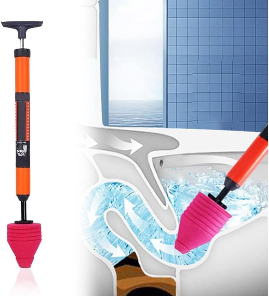 Toilet Unclogger, Upgraded High Pressure Toilet Plunger Kit, Unblock One Shot Pipe Air Drain Clog Remover Plumbing Tool, Long Handle, Bendable Head for Bathroom, Kitchen, Bathtub image number 6