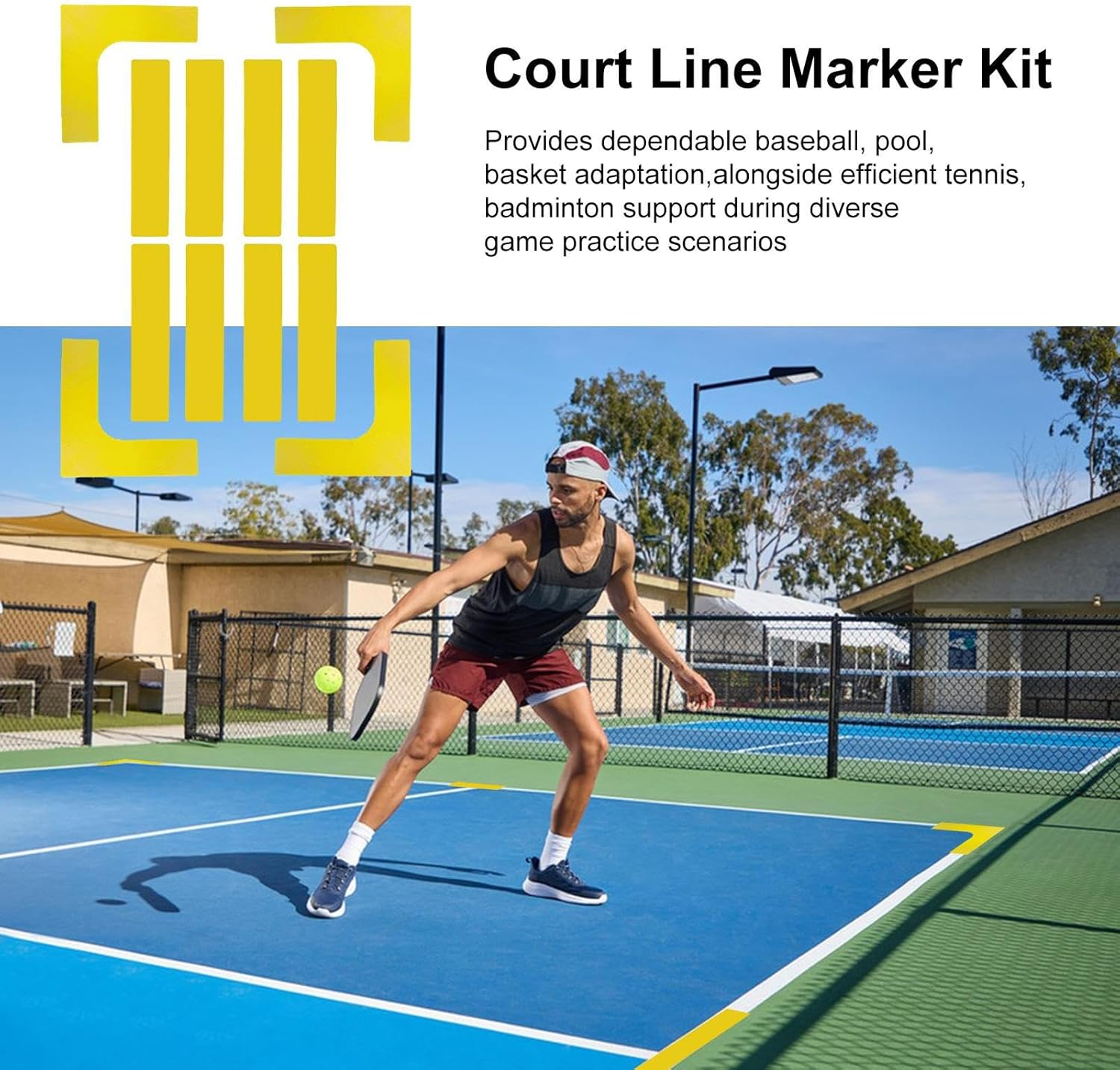Court Line Marker Kit | Court Throw down Markers,Anti-Slip Portable Tennis Sports Throw down Accessories for Driveway School Gym Park Outdoor Training Field Backyard image number 4