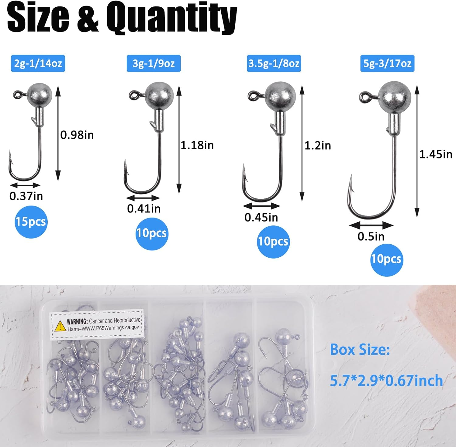 Jig Heads Unpainted Crappie Jig Heads round Ball Heads Jig Hooks Fishing Jig Heads Saltwater Freshwater Fishing Bass Trout Walleye - 45Pcs-(2G/3G/3.5G/5G) image number 4