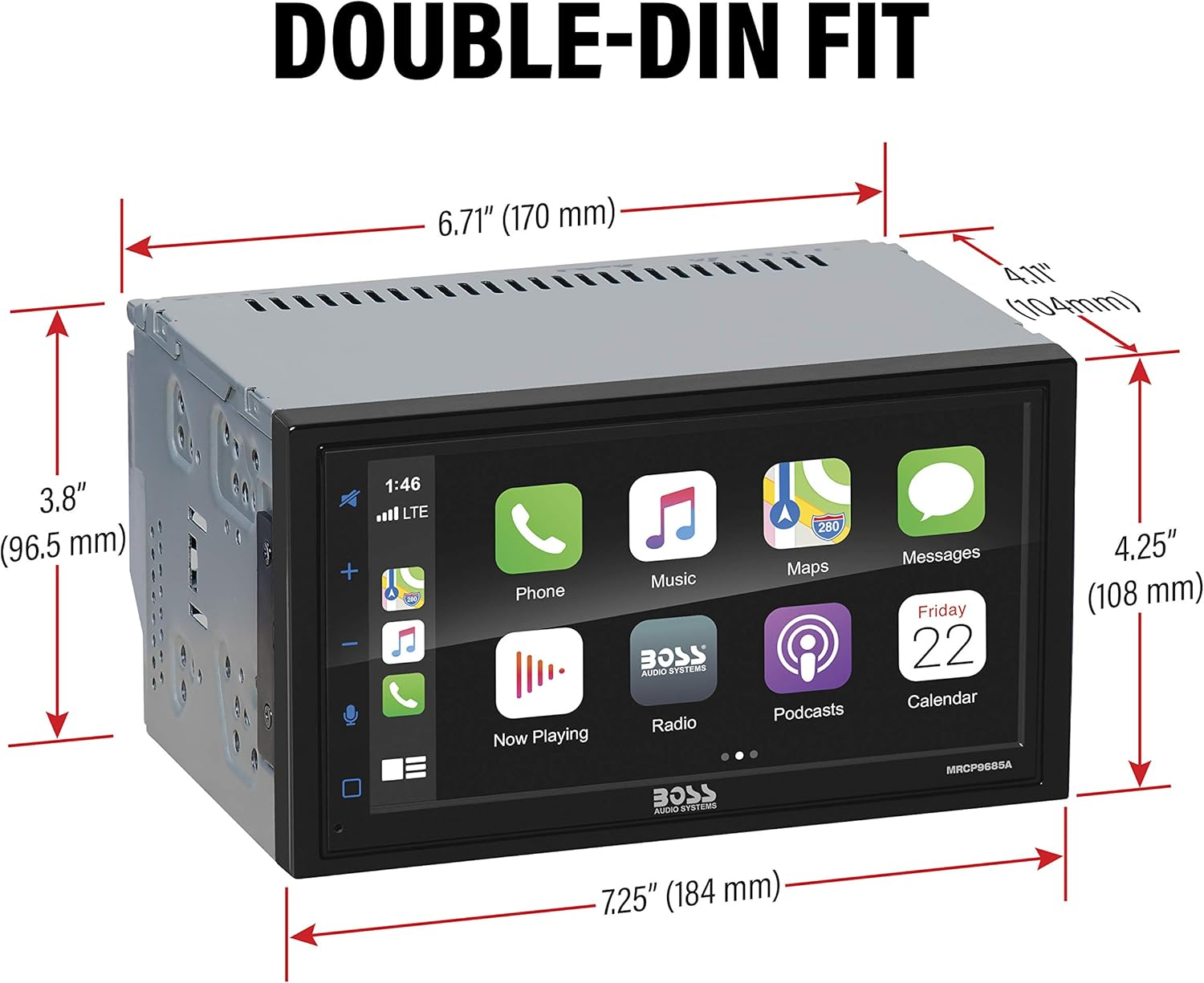 BOSS Audio Systems MRCP9685A Marine Boat Stereo &ndash; Apple Carplay, Android Auto, 6.75 Inch Double Din, Touchscreen, Bluetooth Head Unit, Radio Receiver, No CD DVD Player image number 3