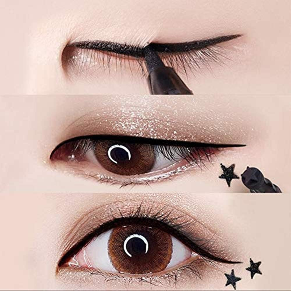 Evpct 4In1 Star Flowers Hearts Moon Face Stamps Eyeliner Makeup Set, Black Colored Liquid Winged Wing Eyeliner Stamp Wingliner, Waterproof, Star Eye Liner Stamp Figures Tool image number 6