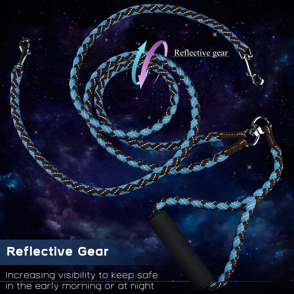 PETBABA Double Leash for Two Dogs, 4.6Ft Heavy Duty Tangle Free Splitter Coupler, Reflective Strong Dual Lead Split, Soft Padded Handle, for Walking 2 Medium Large Dogs That Pull - Blue image number 2