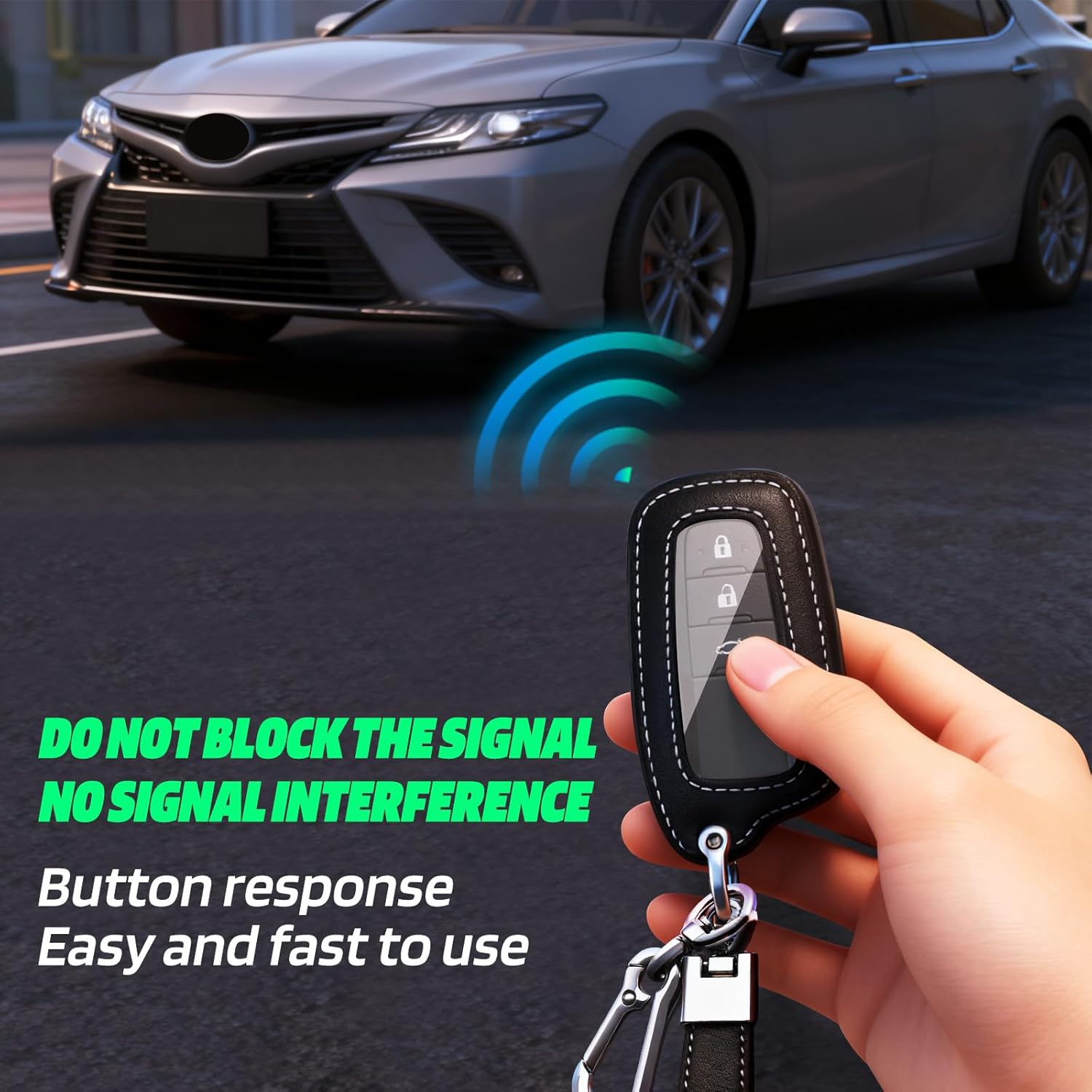 Pacify Key Fob Cover for Toyota Leather Car Key Fob Protector Key Holder Case with Keychain Lanyard 2/3 Buttons Compatible with Camry RAV4 Highlander Avalon C-HR Prius Corolla GT86 (Black)