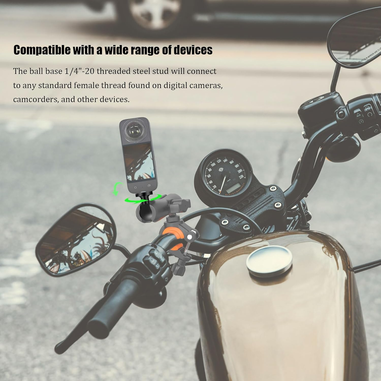 2PC Aluminum Alloy 1" Ball Mount Adapter with 1/4"-20 Threaded Stud for Insta360 One X3, X2, X, R, RS, Gopro, DJI OSMO Action Camera,Compatible with RAM Ball Head Mounts B Size Double Socket Arm image number 3