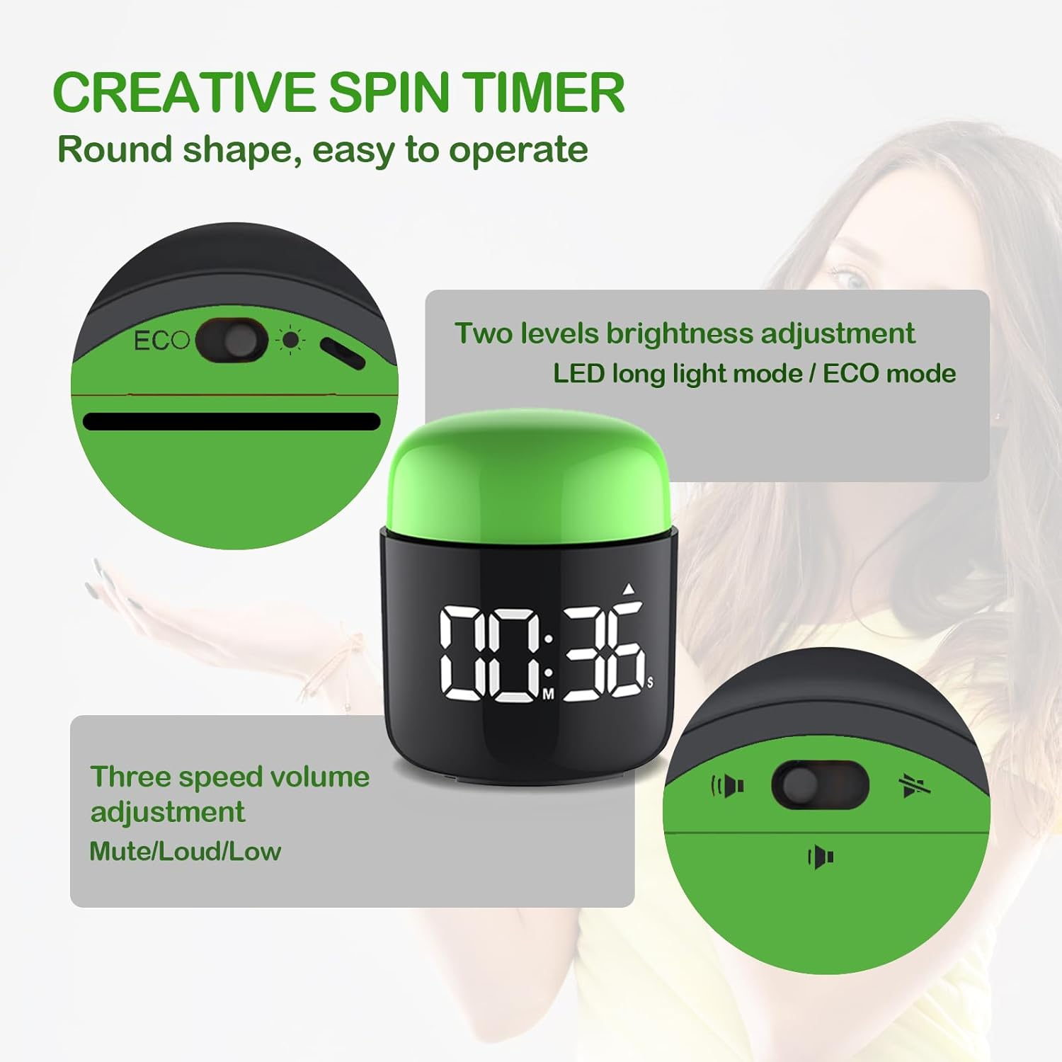Timer Large Led Display, Table Stopwatch, Simple Manual Rotation Count down & Up, Adjustable Volume & Brightness, Easy for Kids, Vintage No Ticking Time Management Clock, Loud Alarm or Silent image number 6