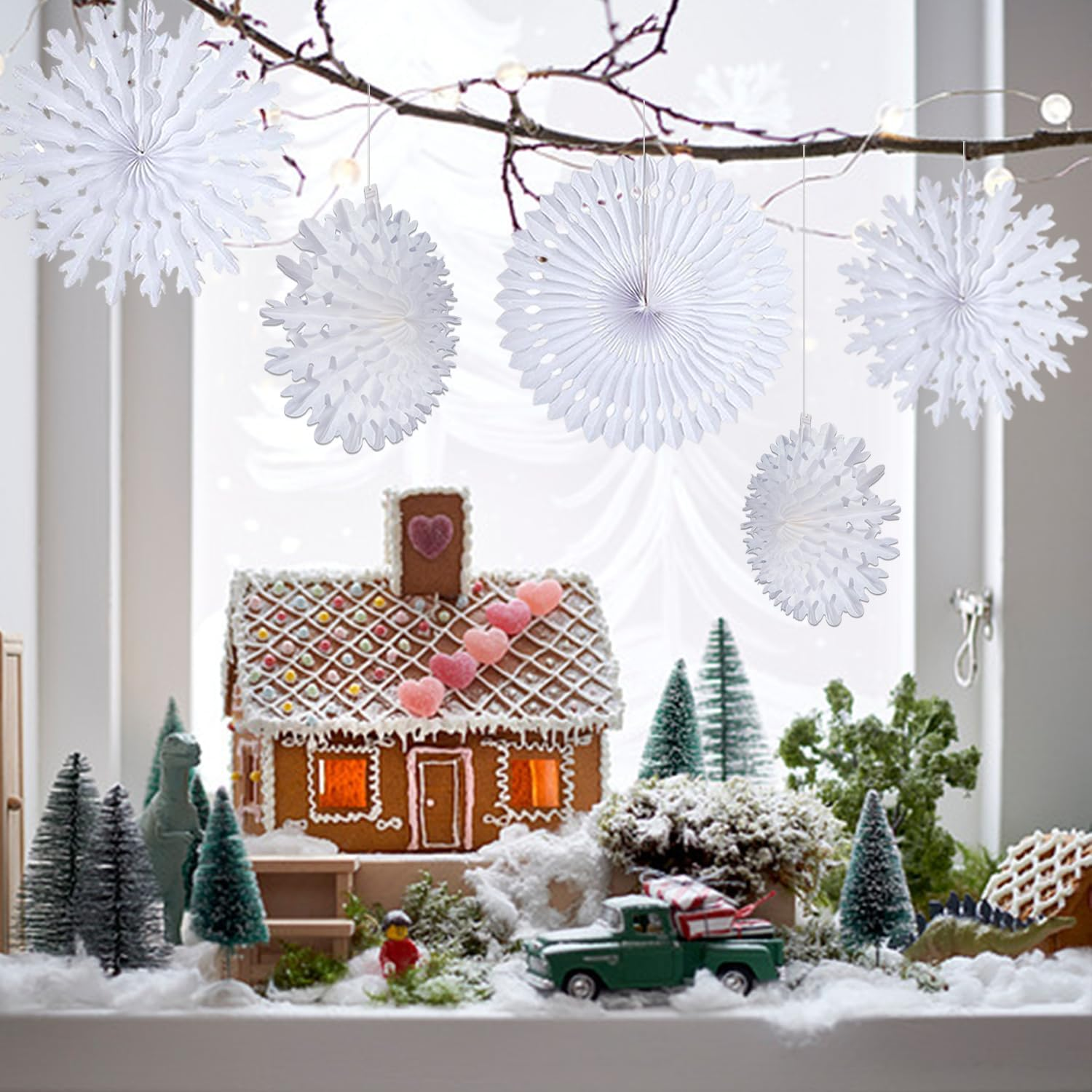 11 Pieces Christmas White Decoration, Paper Snowflakes Hanging Decoration, Suitable for Winter Indoor Window Decoration, Winter Wonderland Decorations - Christmas Decorations Indoor image number 4