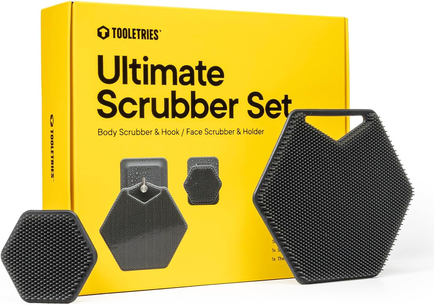 Tooletries - the Ultimate Scrubber Set - with 2X Scrubbers & Holders - Silicone Toiletry Organizer, Shower & Bathroom Accessory - Features Silicone-Grip Technology, Removable & Reusable - Charcoal image number 4