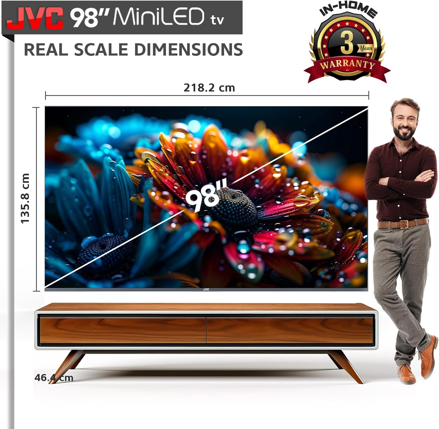 JVC 98 Inch UHD 4K Miniled Smart Android TV | Ultra-Thin Bezels with Metal Frame | 120Hz & MEMC | Chromecast & Google Assistant | Dolby Vision & Atmos | Netflix, Youtube, Prime & More | AV-J987145A image number 4