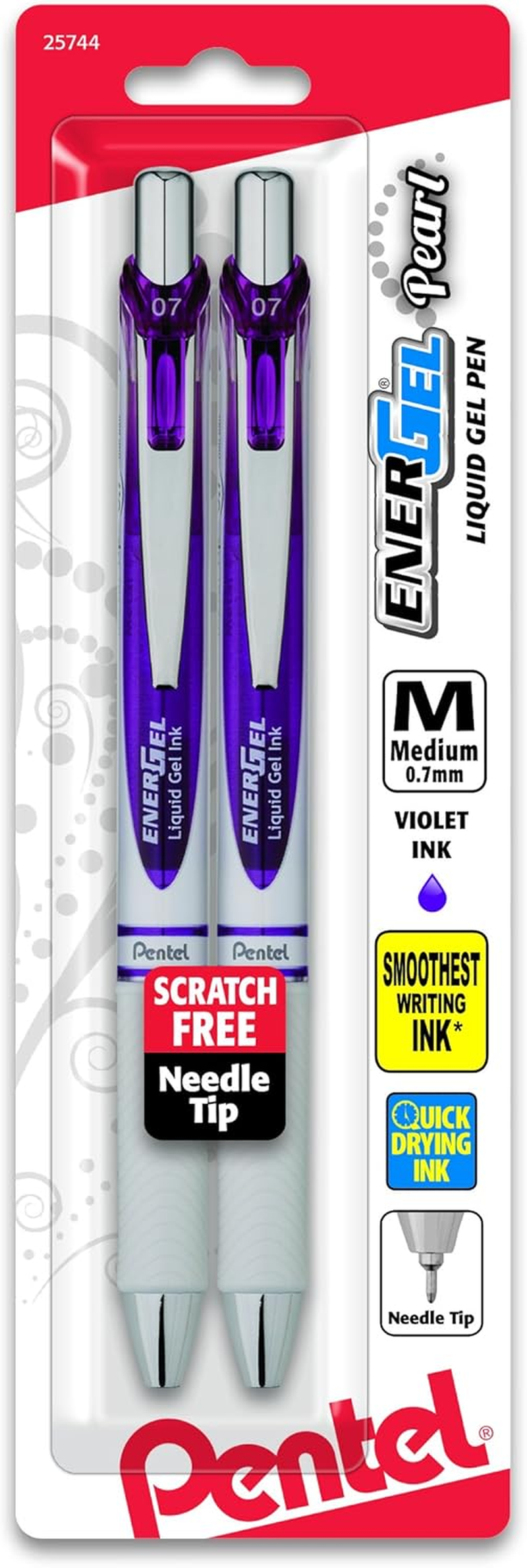 Pentel Energel Pearl RTX Retractable Gel Pen, 0.7Mm Needle Tip, 2 Pack, Violet Ink (BLN77WBP2V)
