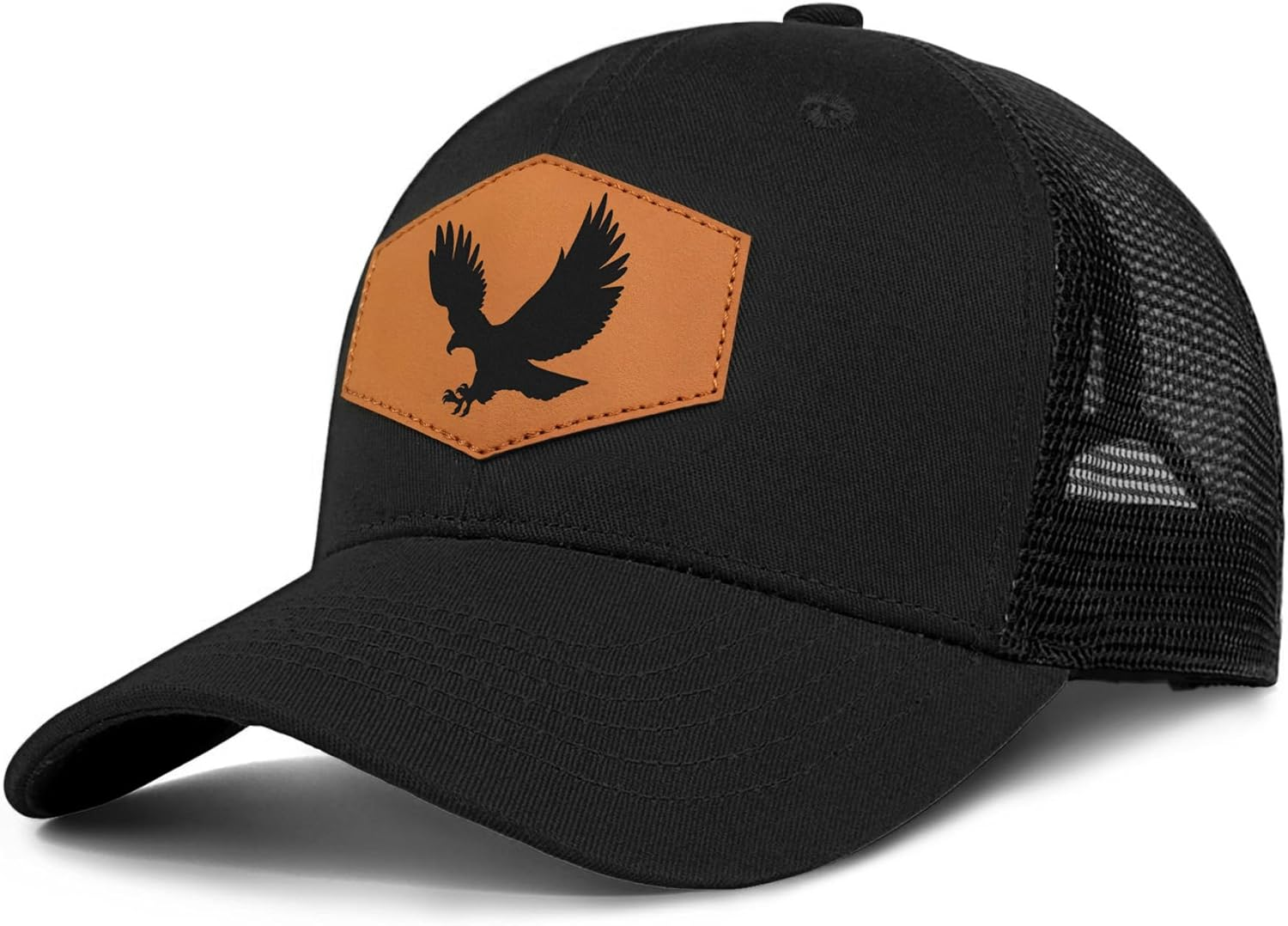 Eagle Baseball Cap for Eagle Lovers,Leather Trucker Hat Snapback Hat for Men Women Brown image number 5