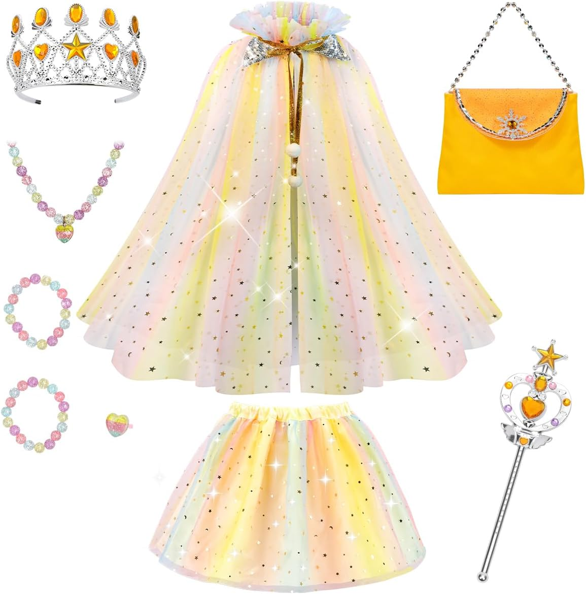 Meland Princess Dress up Clothes for Little Girl, 11Pcs Princess Cape with Crown, Princess Dresses for Girl 3-8 Birthday Gift