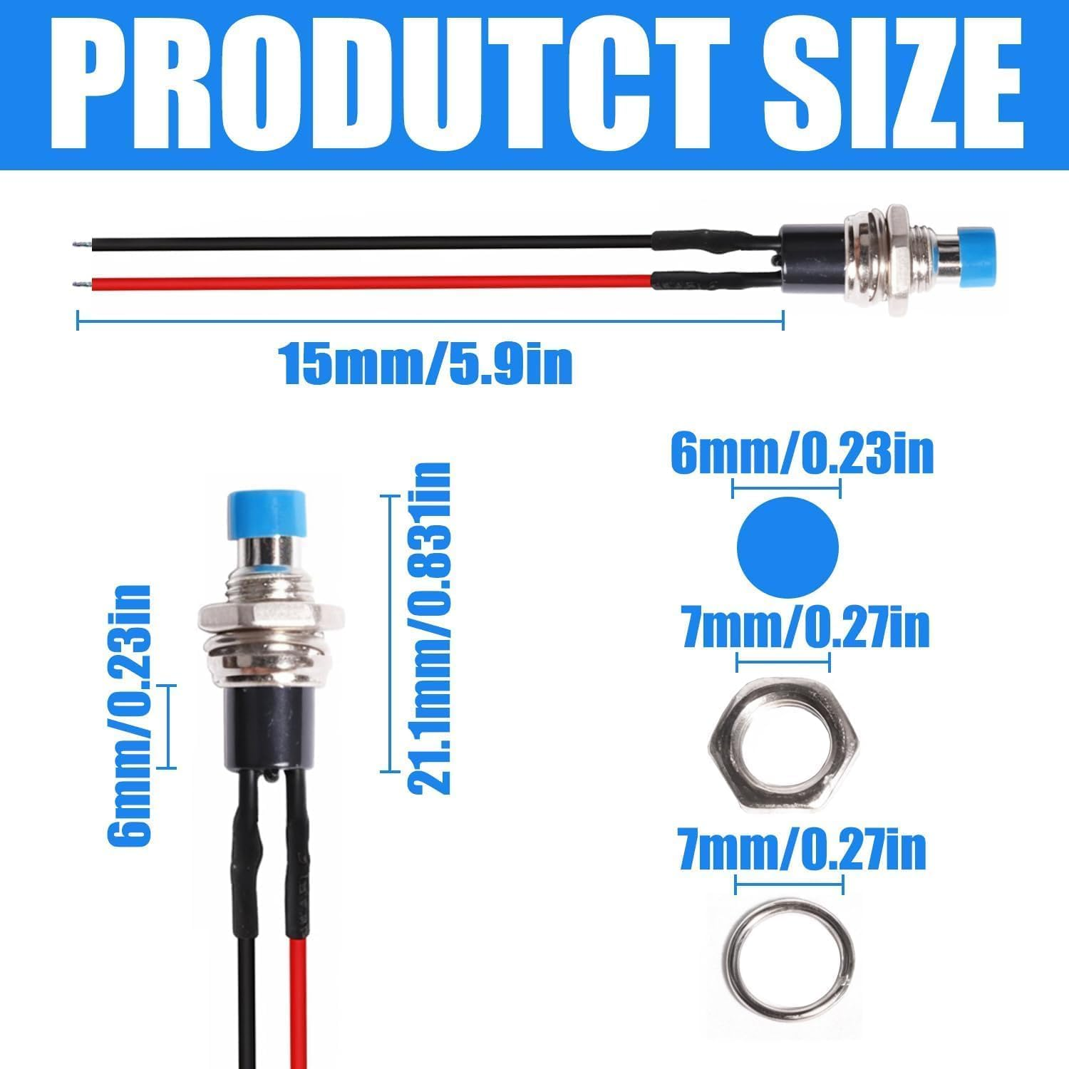 Aikoolwer Momentary Push Button Switch 7Mm 1A 48V Prewired Mini round Spst Normal Open Universal for Car Boat Model Railway Power image number 6