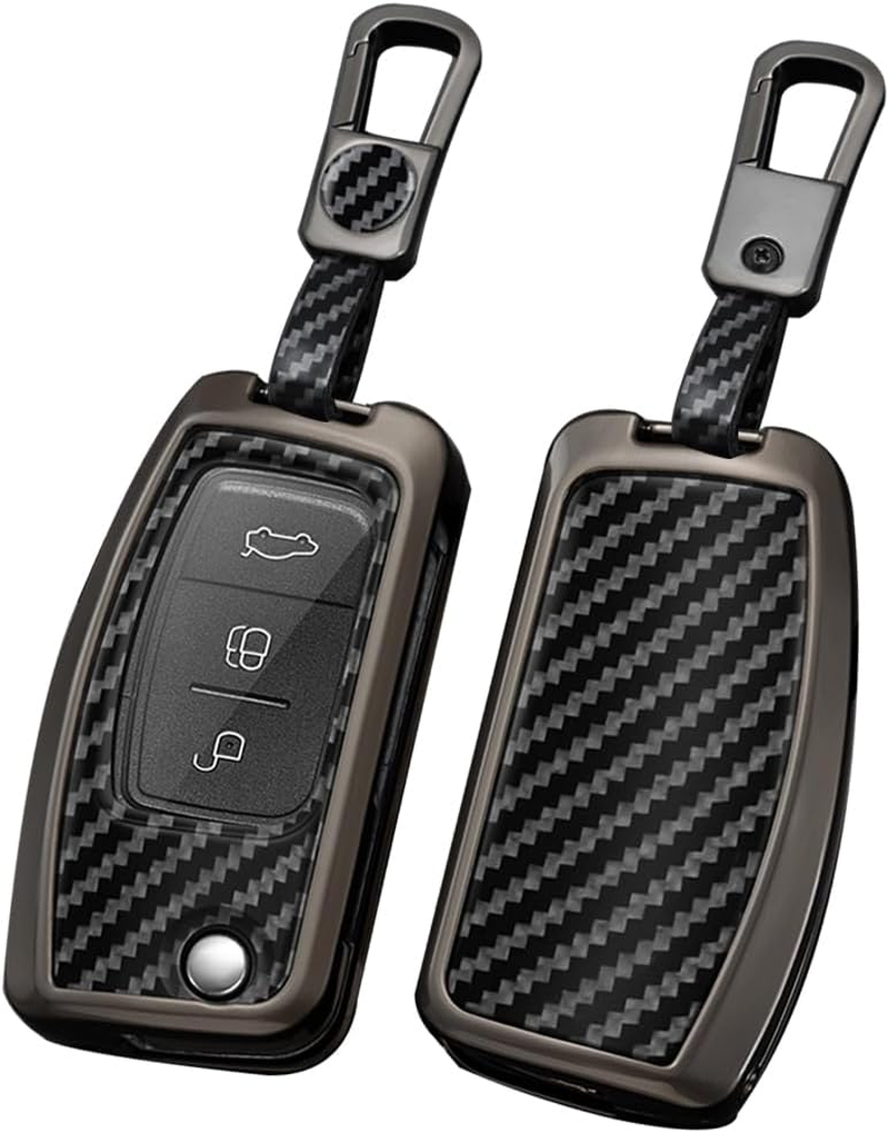 Ontto Alloy Car Key Fob Cover Fit for Ford Focus 2 MK2 Fiesta Mondeo Galaxy Falcon Territory Ecosport Kuga Escape B-Max C-Max Flip Key Case Keyring Smart Key Shell Holder Keychain Accessories Black B