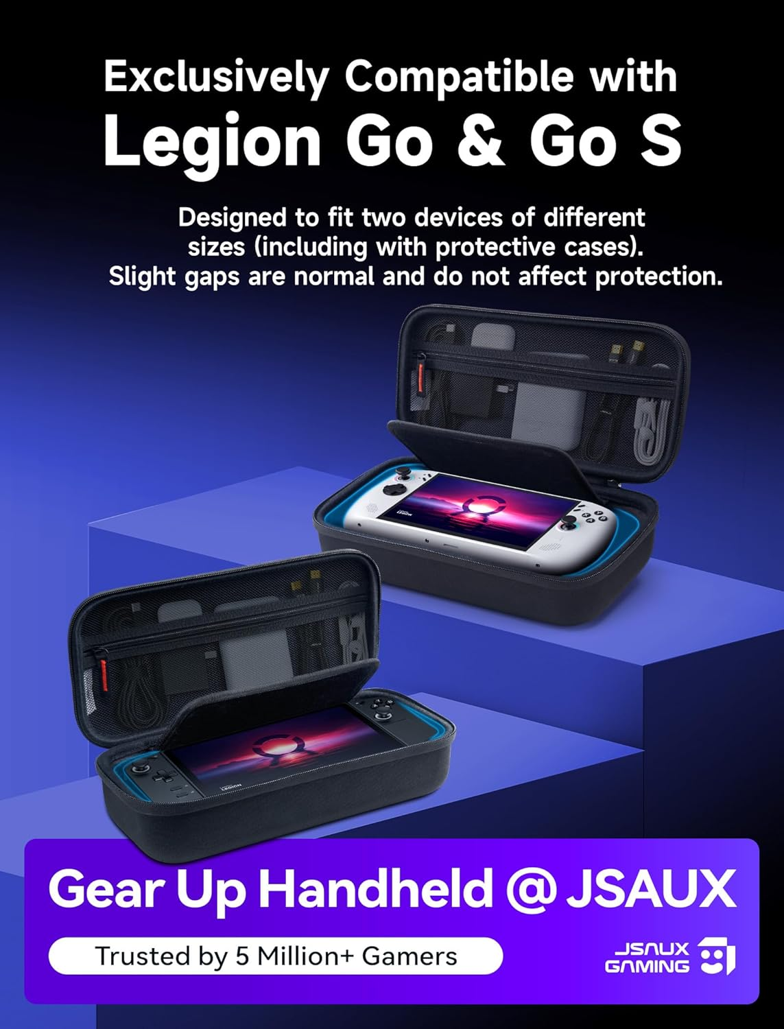 JSAUX Carrying Case for Lenovo Legion Go&Go S, Large Capacity Hard Portable Travel Case Pouch, Screen Protective Cover with Hand Grip, Accessories Storage Bag, Black image number 4