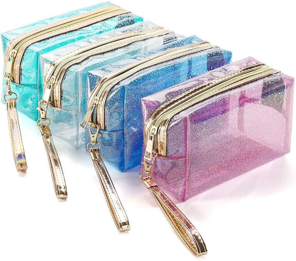 MOTRAIN 4-Pack Clear PVC Zippered Toiletry Bags with Handle Straps, Waterproof Cosmetic & Makeup Travel Organizer for Bathroom, Vacation & Storage image number 4