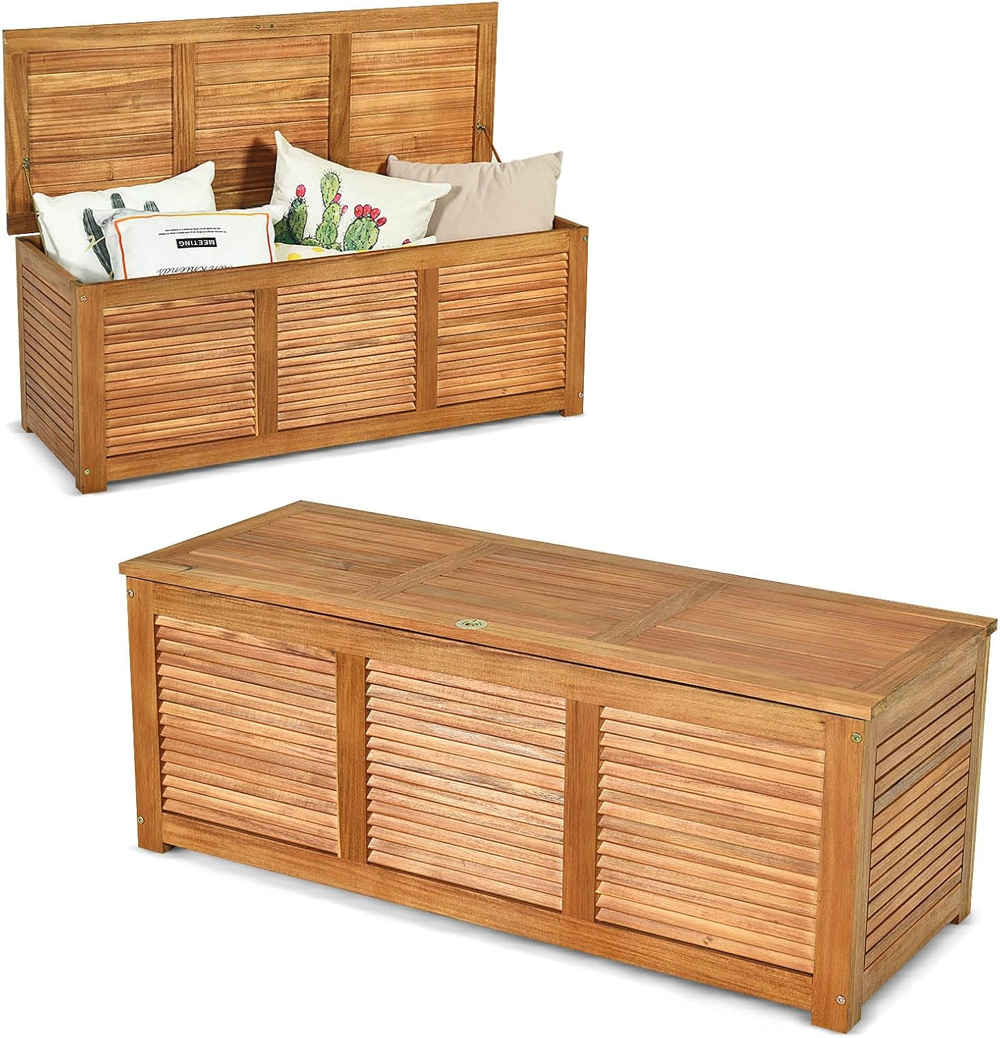 Costway Outdoor Acacia Wood Storage Bench, Garden Backyard Storage Box, Outdoor Storage Container for Patio Furniture Cushions and Gardening Tools image number 4