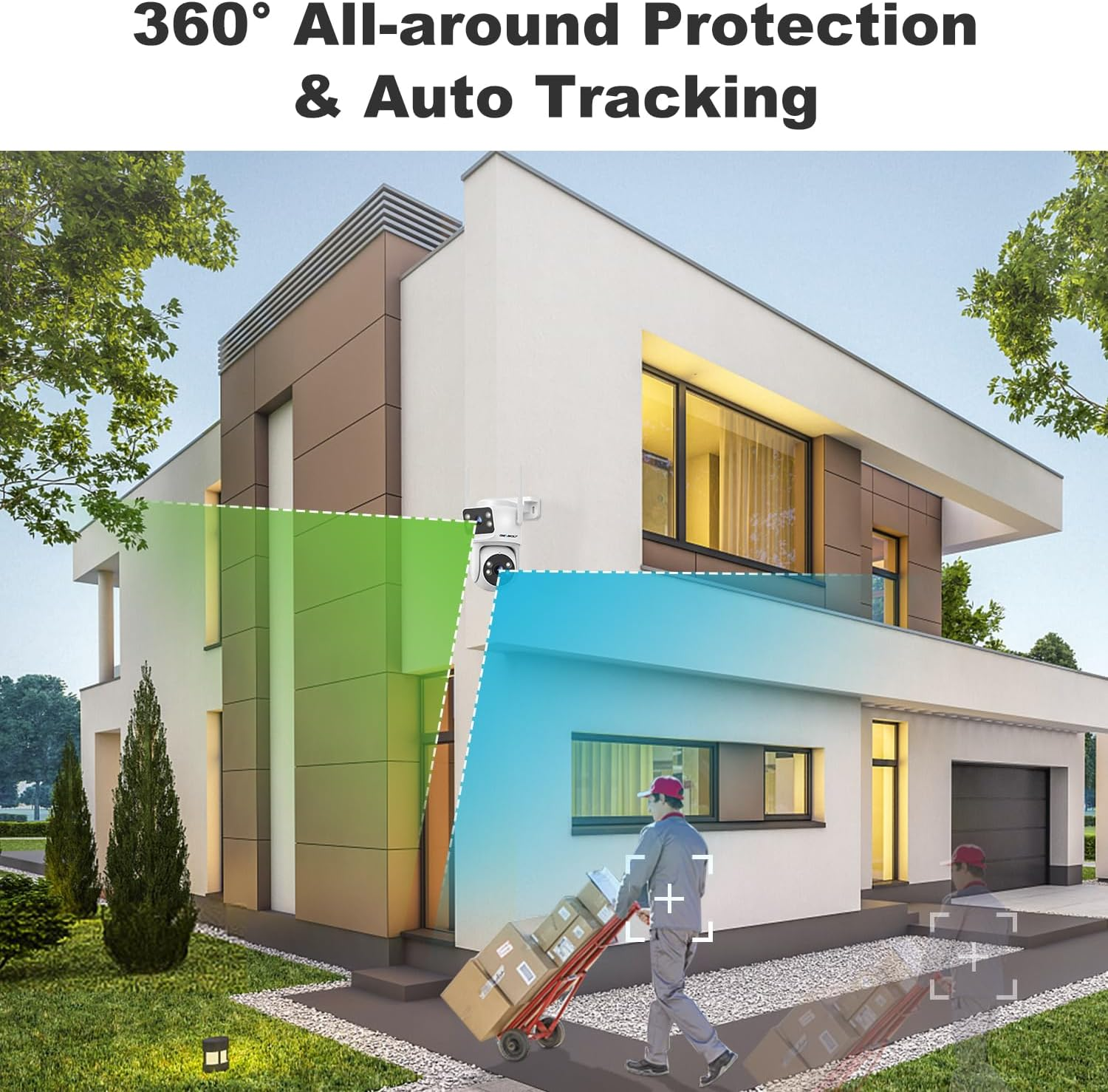 GENBOLT Dual Lens Wifi Security Camera Outdoor, 2.4/5Ghz Poe Camera with Dual View, CCTV IP Camera 7/24 Recording Cloud Storage Upgraded with Color Night, Auto Tracking Humanoid Detection [Dc&Poe]